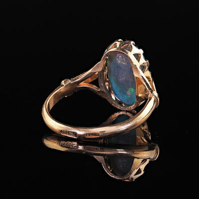 Antique Art Deco 14K Yellow Gold Natural Black Opal Engagement Ring
