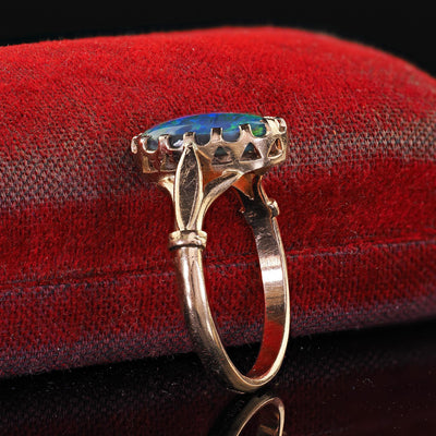 Antique Art Deco 14K Yellow Gold Natural Black Opal Engagement Ring