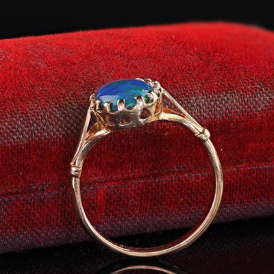 Antique Art Deco 14K Yellow Gold Natural Black Opal Engagement Ring
