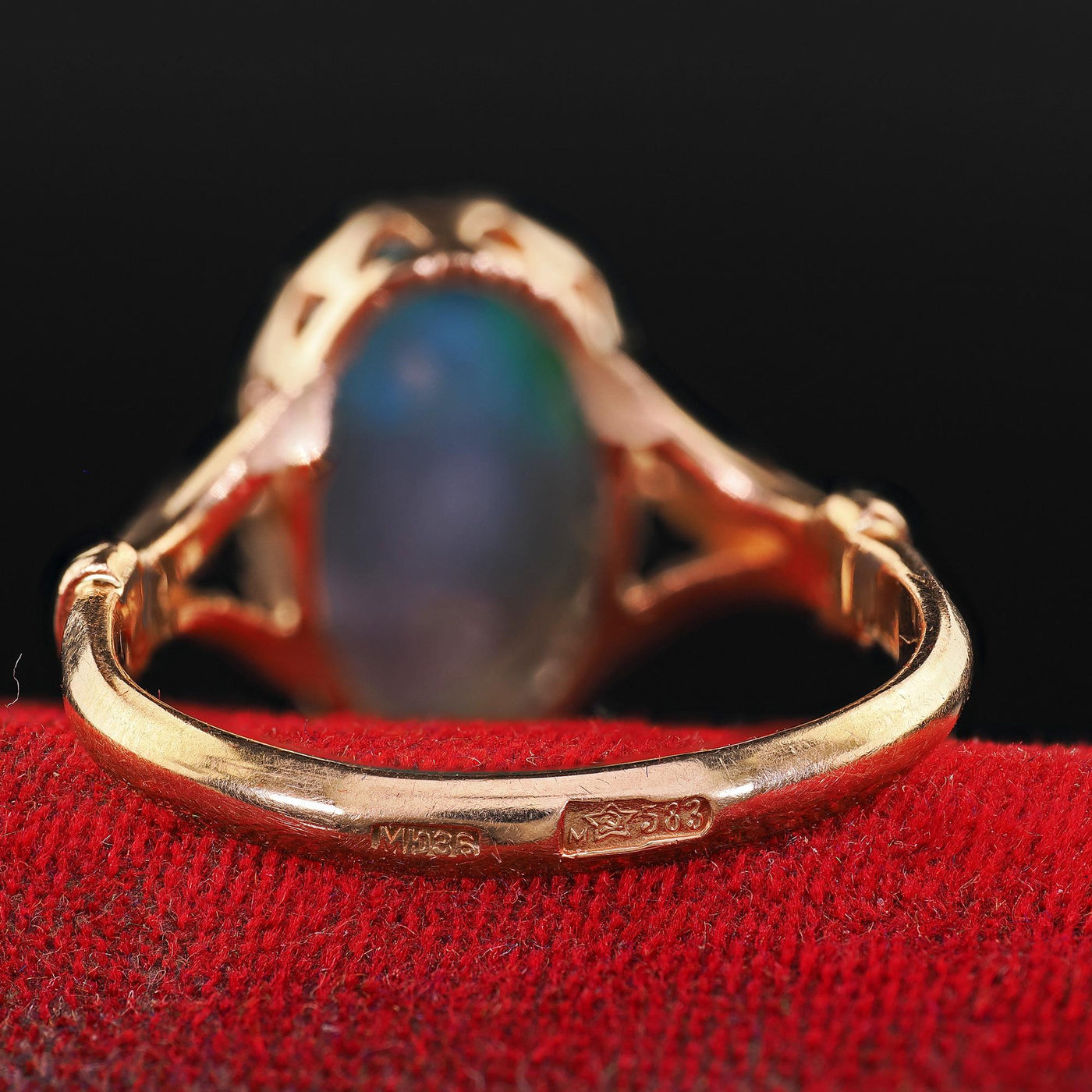 Antique Art Deco 14K Yellow Gold Natural Black Opal Engagement Ring