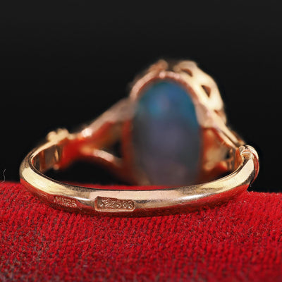 Antique Art Deco 14K Yellow Gold Natural Black Opal Engagement Ring