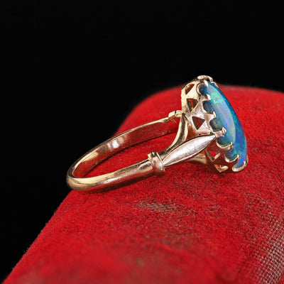 Antique Art Deco 14K Yellow Gold Natural Black Opal Engagement Ring