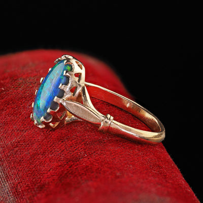 Antique Art Deco 14K Yellow Gold Natural Black Opal Engagement Ring