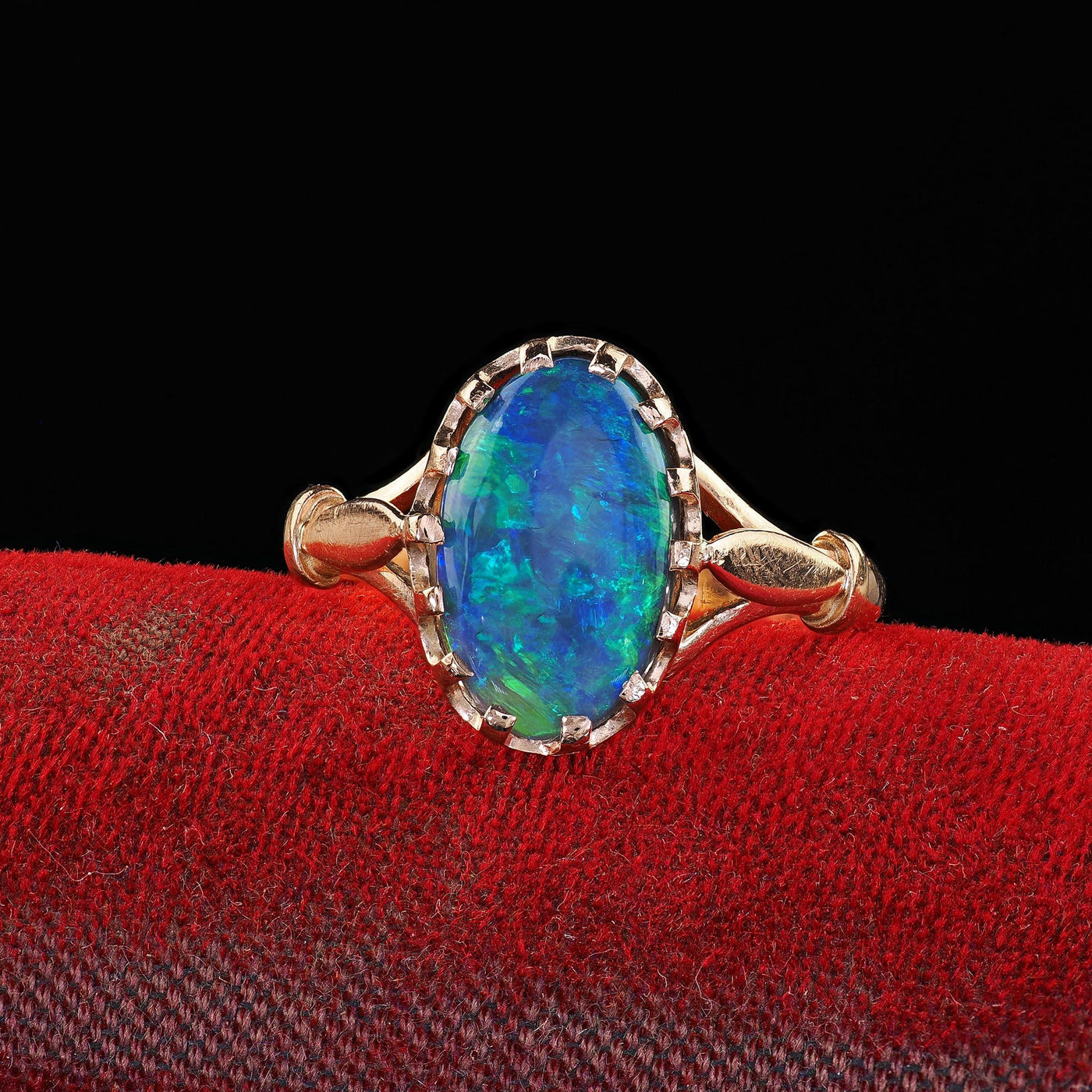 Antique Art Deco 14K Yellow Gold Natural Black Opal Engagement Ring