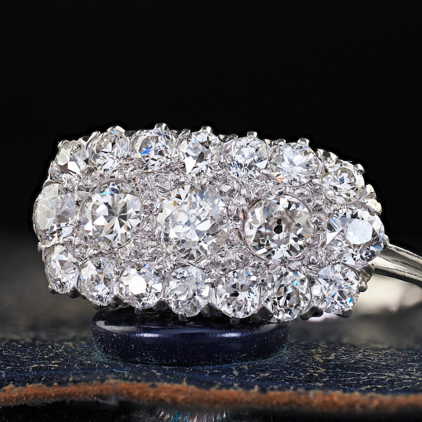 Antique Art Deco Old European Cut Diamond Cluster Saddle Cocktail Band Ring