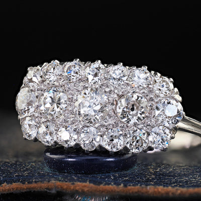 Antique Art Deco Old European Cut Diamond Cluster Saddle Cocktail Band Ring