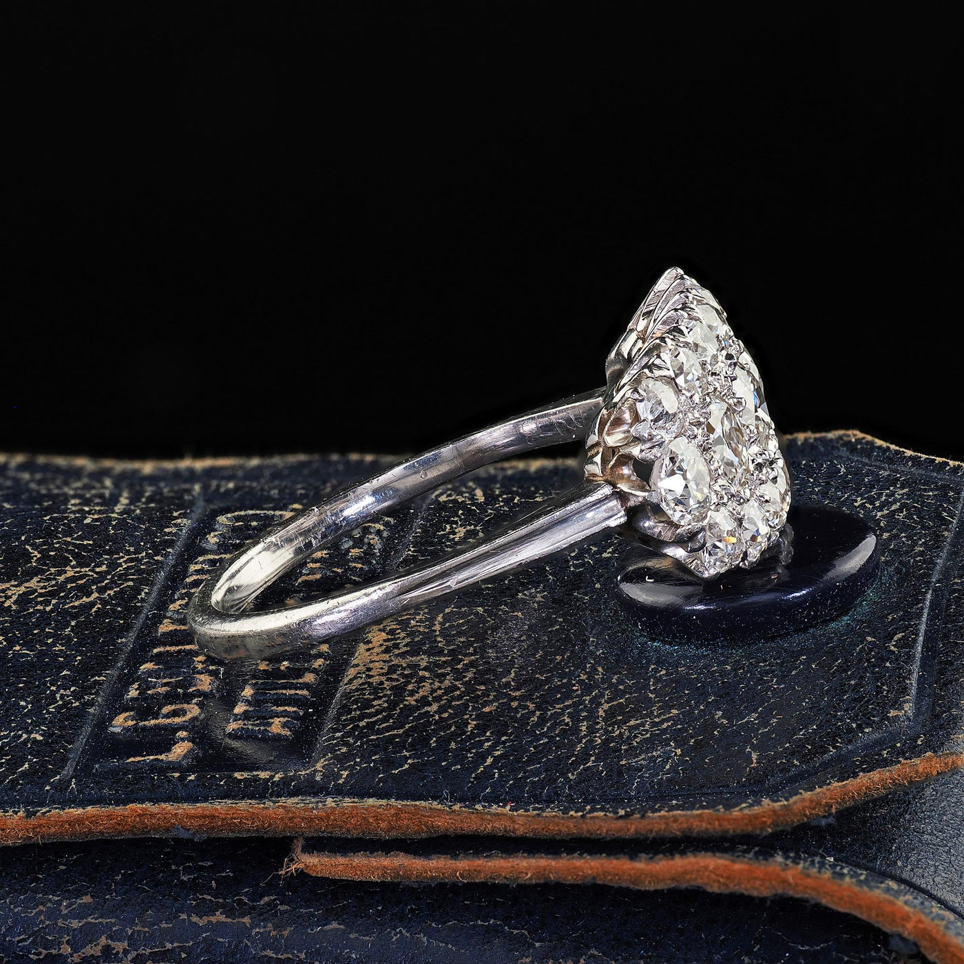 Antique Art Deco Old European Cut Diamond Cluster Saddle Cocktail Band Ring