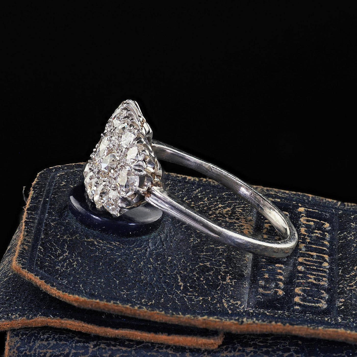 Antique Art Deco Old European Cut Diamond Cluster Saddle Cocktail Band Ring