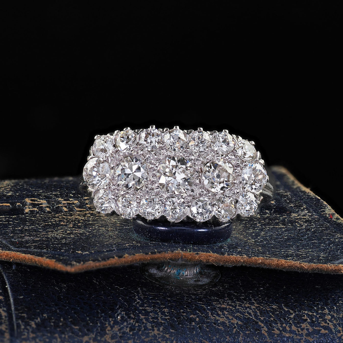 Antique Art Deco Old European Cut Diamond Cluster Saddle Cocktail Band Ring