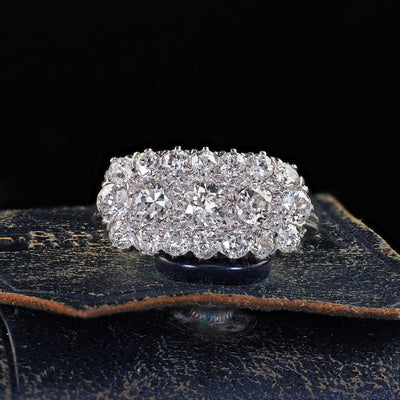 Antique Art Deco Old European Cut Diamond Cluster Saddle Cocktail Band Ring
