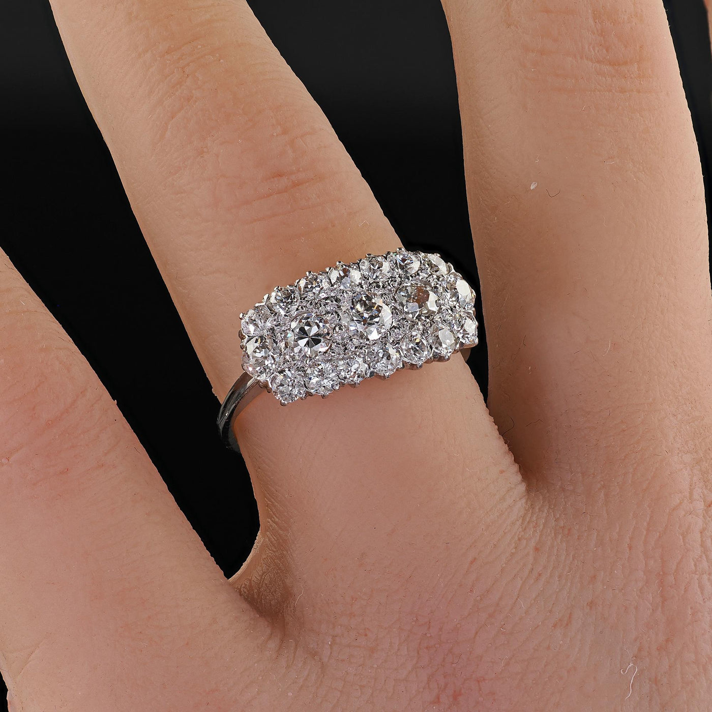 Antique Art Deco Old European Cut Diamond Cluster Saddle Cocktail Band Ring