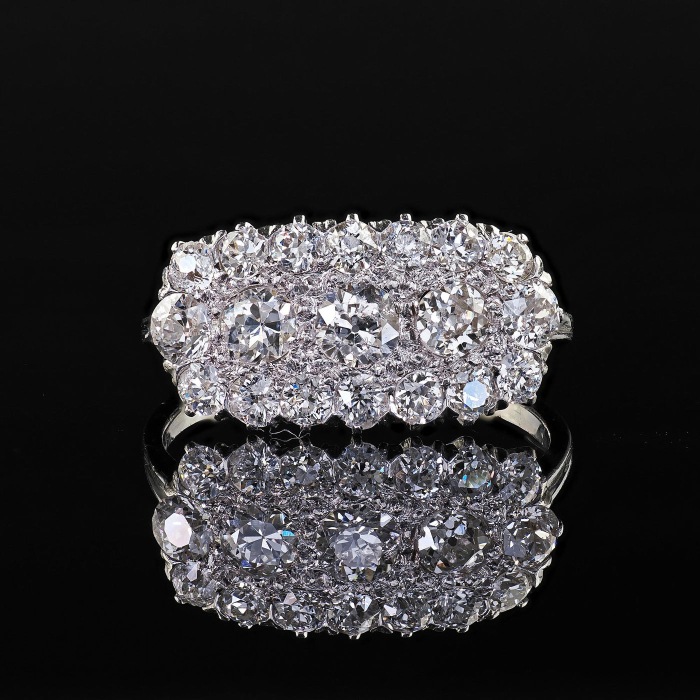 Antique Art Deco Old European Cut Diamond Cluster Saddle Cocktail Band Ring