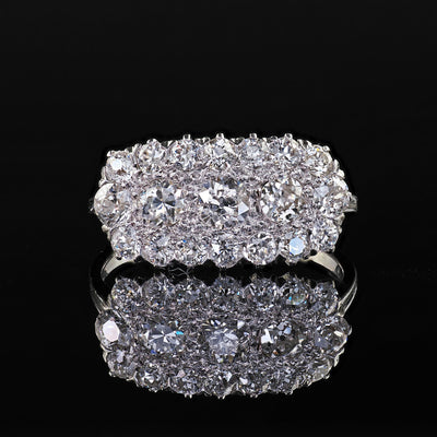 Antique Art Deco Old European Cut Diamond Cluster Saddle Cocktail Band Ring