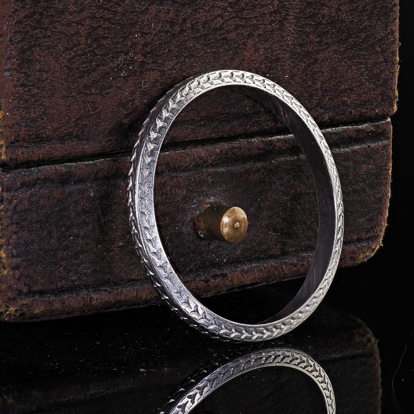 Antique Art Deco Platinum Wheat Engraved Wedding Band Ring - Size 7