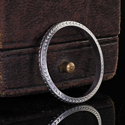 Antique Art Deco Platinum Wheat Engraved Wedding Band Ring - Size 7