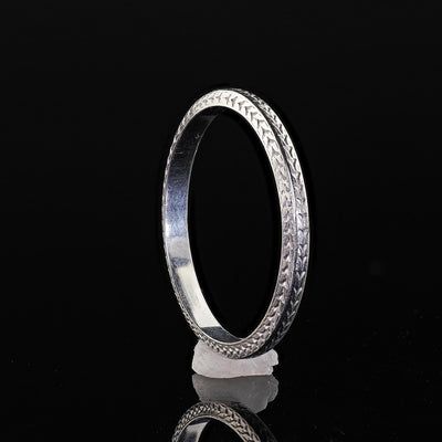 Antique Art Deco Platinum Wheat Engraved Wedding Band Ring - Size 7