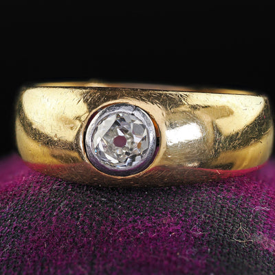Antique Art Deco 18K Yellow Gold Platinum Old Mine Diamond Bezel Set Ring