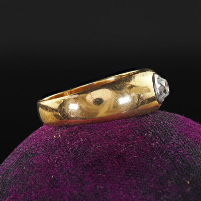 Antique Art Deco 18K Yellow Gold Platinum Old Mine Diamond Bezel Set Ring