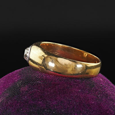 Antique Art Deco 18K Yellow Gold Platinum Old Mine Diamond Bezel Set Ring