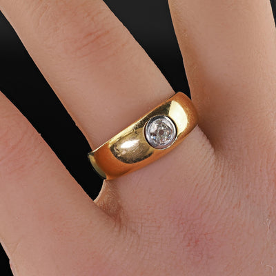 Antique Art Deco 18K Yellow Gold Platinum Old Mine Diamond Bezel Set Ring