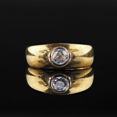 Antique Art Deco 18K Yellow Gold Platinum Old Mine Diamond Bezel Set Ring