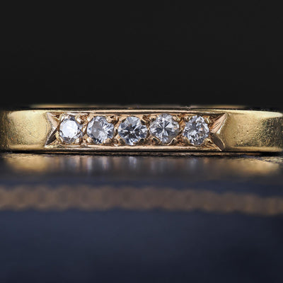 Vintage Retro 14K Yellow Gold Round Cut Diamond Wedding Band Ring - Size 7