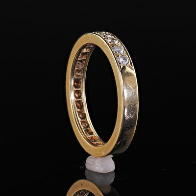 Vintage Retro 14K Yellow Gold Round Cut Diamond Wedding Band Ring - Size 7
