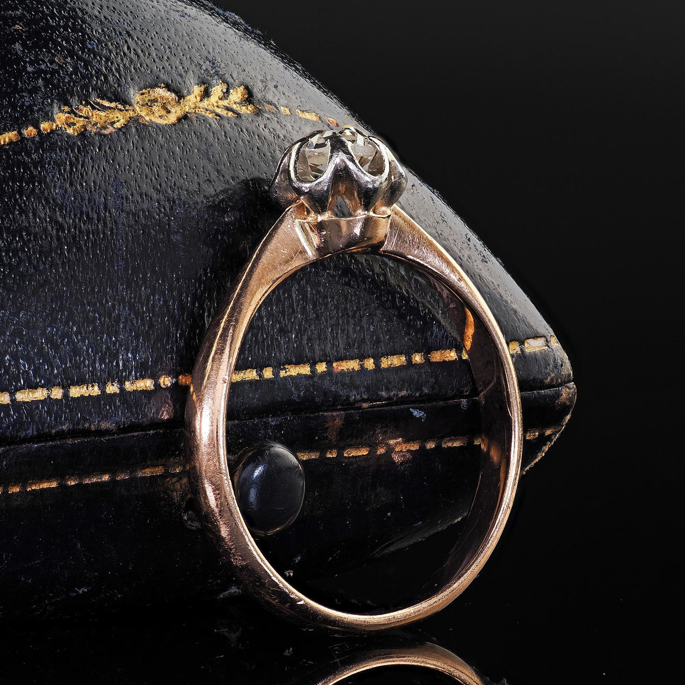 Antique Art Deco 14K Rose Gold Buttercup Old Mine Diamond Engagement Ring