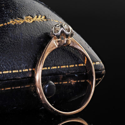 Antique Art Deco 14K Rose Gold Buttercup Old Mine Diamond Engagement Ring
