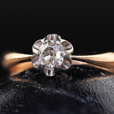 Antique Art Deco 14K Rose Gold Buttercup Old Mine Diamond Engagement Ring