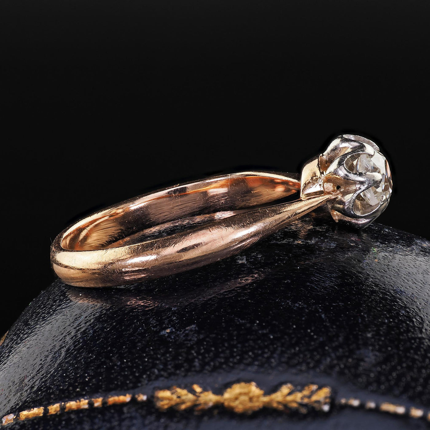 Antique Art Deco 14K Rose Gold Buttercup Old Mine Diamond Engagement Ring