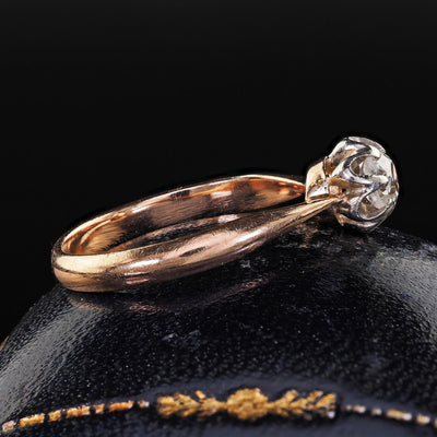 Antique Art Deco 14K Rose Gold Buttercup Old Mine Diamond Engagement Ring
