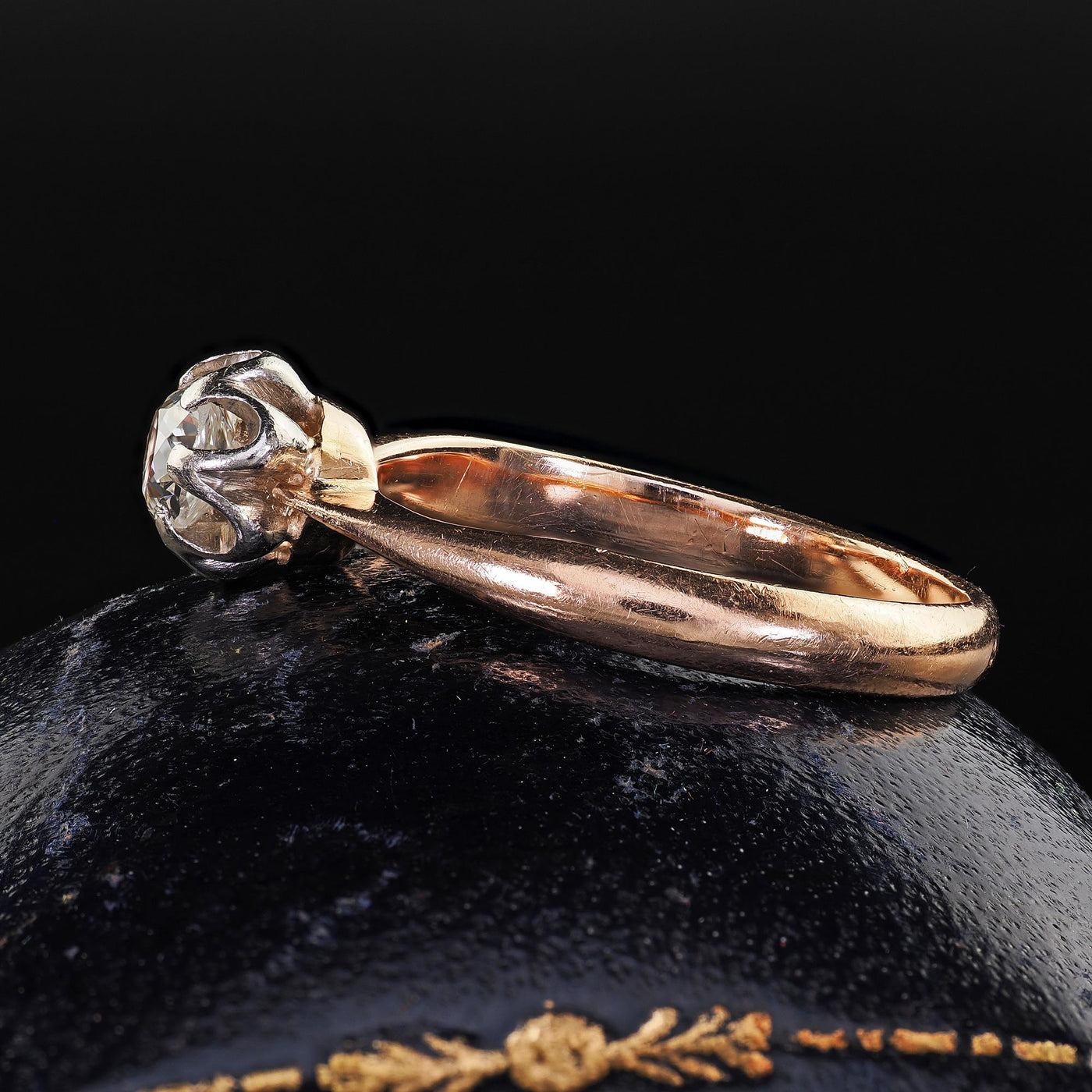 Antique Art Deco 14K Rose Gold Buttercup Old Mine Diamond Engagement Ring