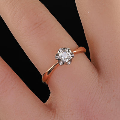 Antique Art Deco 14K Rose Gold Buttercup Old Mine Diamond Engagement Ring