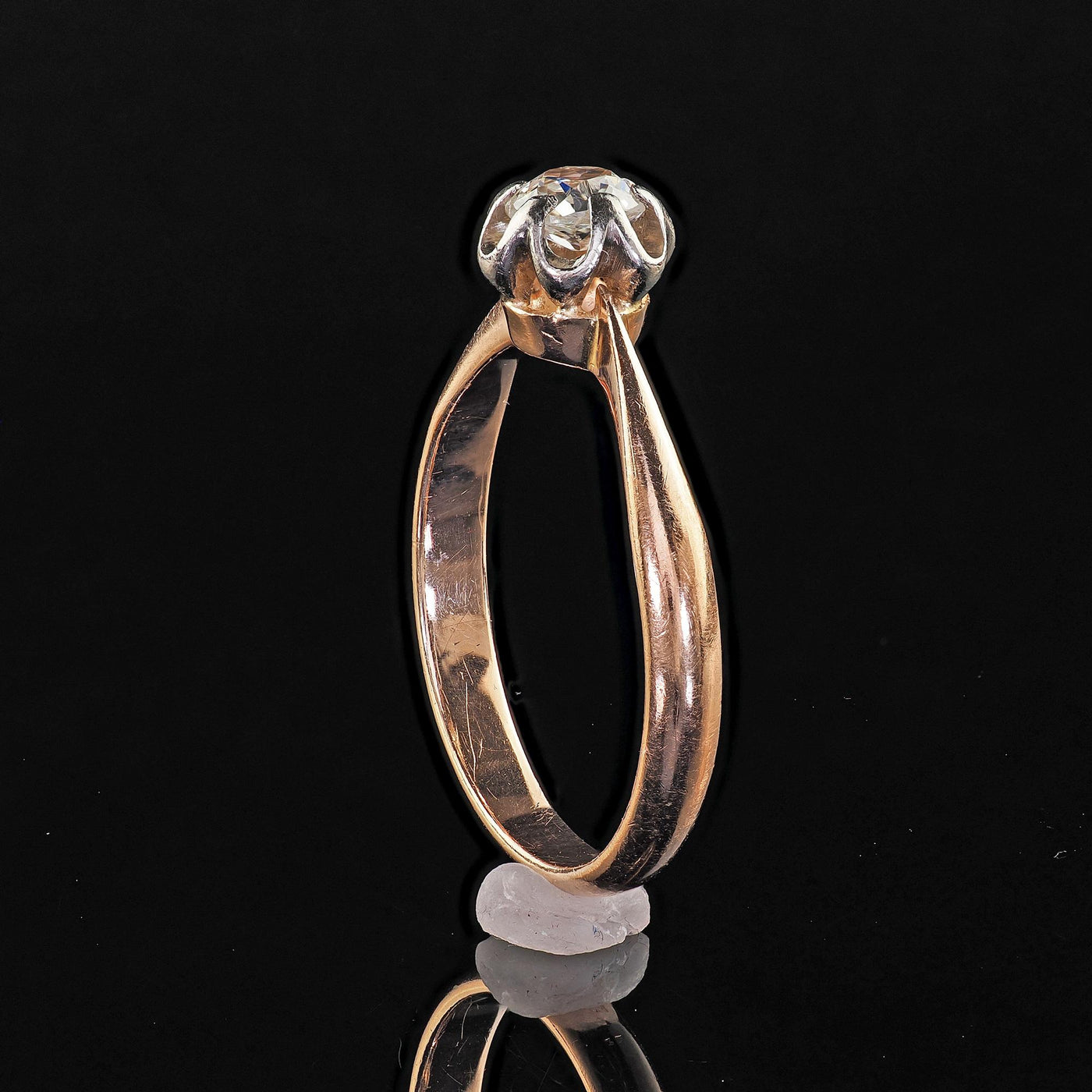 Antique Art Deco 14K Rose Gold Buttercup Old Mine Diamond Engagement Ring