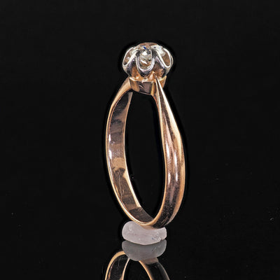Antique Art Deco 14K Rose Gold Buttercup Old Mine Diamond Engagement Ring