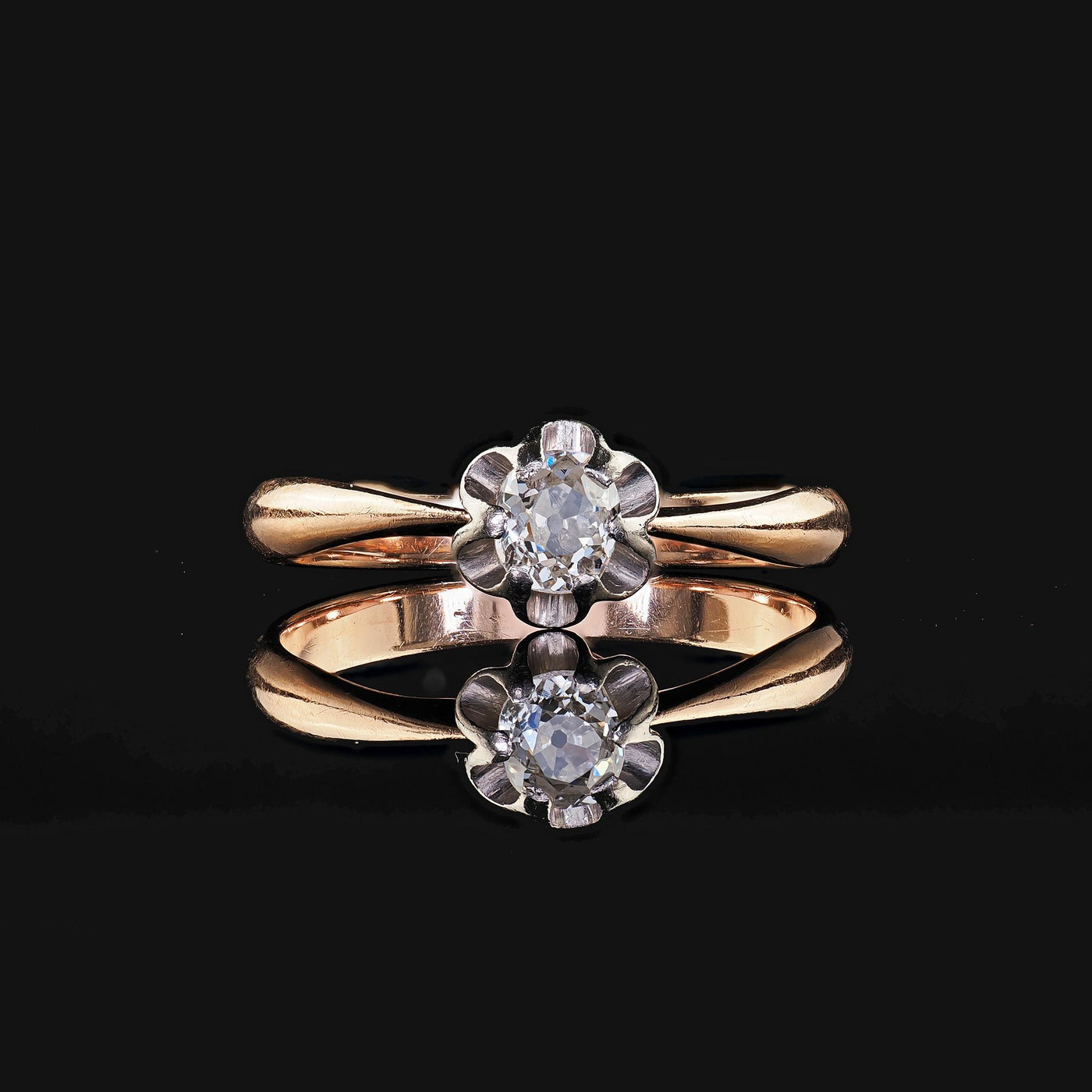 Antique Art Deco 14K Rose Gold Buttercup Old Mine Diamond Engagement Ring