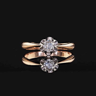 Antique Art Deco 14K Rose Gold Buttercup Old Mine Diamond Engagement Ring