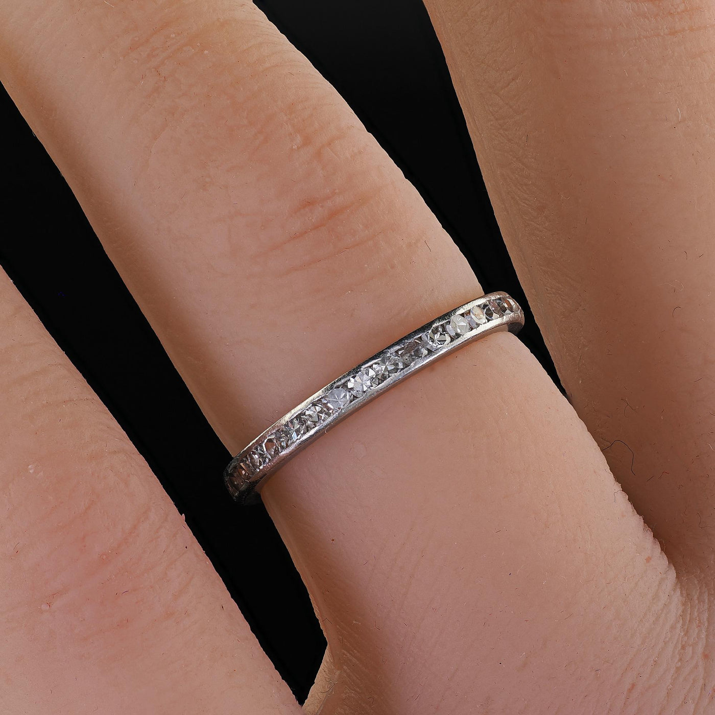 Antique Art Deco Platinum Single Cut Diamond Eternity Band Ring - Size 5 3/4