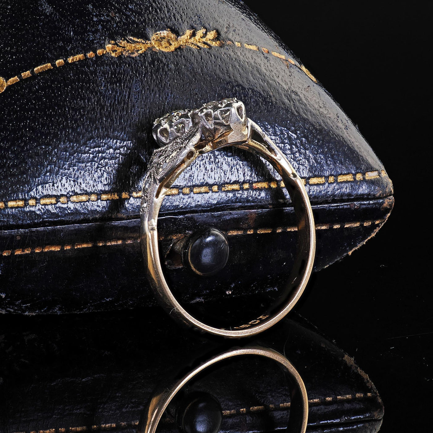 Antique Art Deco 18K Gold and Platinum Old Cut Diamond Toi Et Moi Ring