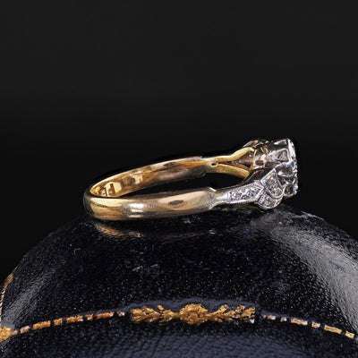 Antique Art Deco 18K Gold and Platinum Old Cut Diamond Toi Et Moi Ring