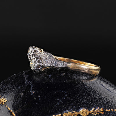 Antique Art Deco 18K Gold and Platinum Old Cut Diamond Toi Et Moi Ring