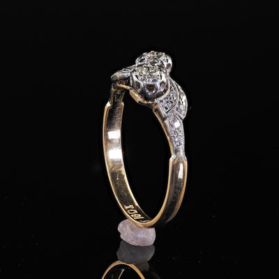 Antique Art Deco 18K Gold and Platinum Old Cut Diamond Toi Et Moi Ring