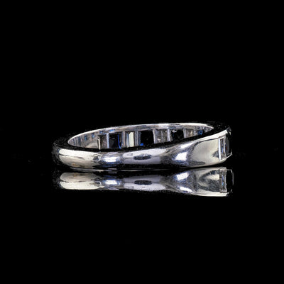 Estate 18K White Gold Baguette Diamond and Sapphire Wedding Band Ring