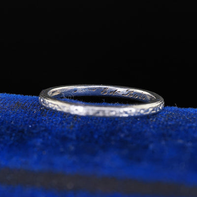 Vintage Retro Platinum Classic Engraved Wedding Band Ring - 5 1/4