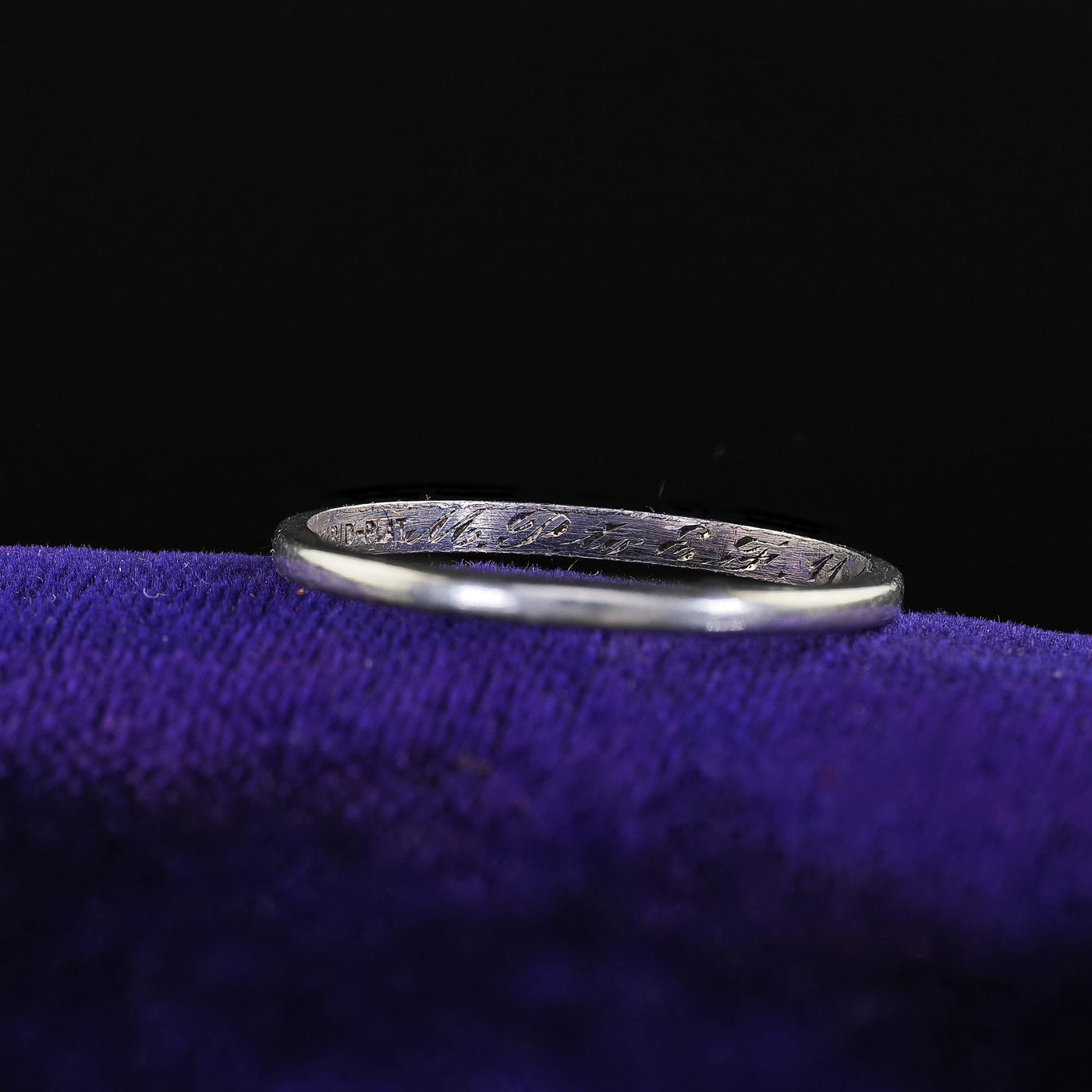 Antique Art Deco Platinum Classic Design Engraved Wedding Band - Size 6