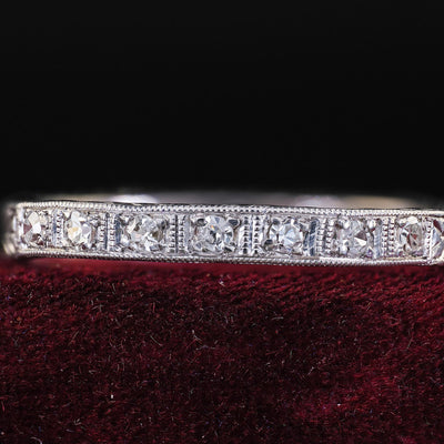 Antique Art Deco Platinum Single Cut Diamond Engraved Wedding Band - Size 8 1/4