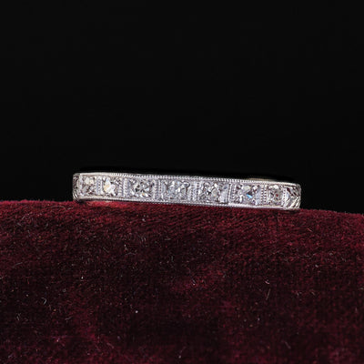 Antique Art Deco Platinum Single Cut Diamond Engraved Wedding Band - Size 8 1/4