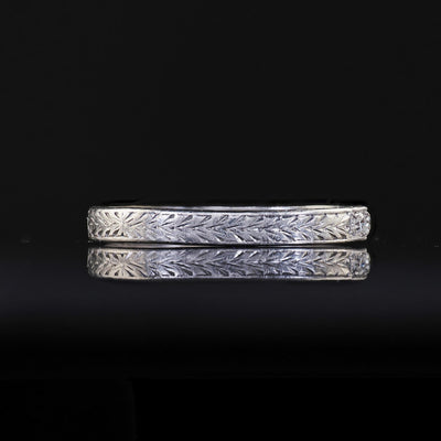 Antique Art Deco Platinum Single Cut Diamond Engraved Wedding Band - Size 8 1/4