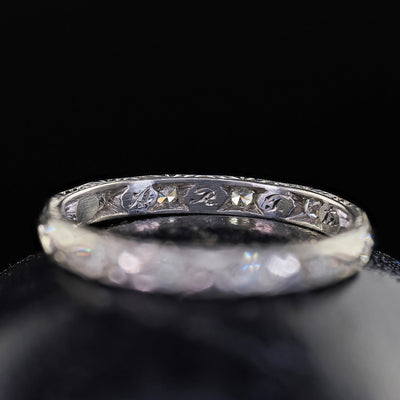 Antique Art Deco Platinum Single Cut Diamond Engraved Eternity Band - Size 6
